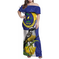 US Virgin Islands Family Matching Off Shoulder Maxi Dress and Hawaiian Shirt Bananaquit Bird Mix Ginger Thomas Flower - Wonder Print Shop
