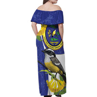 US Virgin Islands Family Matching Off Shoulder Maxi Dress and Hawaiian Shirt Bananaquit Bird Mix Ginger Thomas Flower - Wonder Print Shop