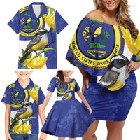 US Virgin Islands Family Matching Off Shoulder Short Dress and Hawaiian Shirt Bananaquit Bird Mix Ginger Thomas Flower - Wonder Print Shop