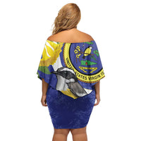 US Virgin Islands Family Matching Off Shoulder Short Dress and Hawaiian Shirt Bananaquit Bird Mix Ginger Thomas Flower - Wonder Print Shop