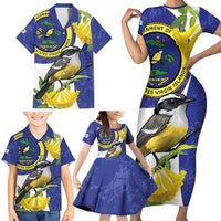 US Virgin Islands Family Matching Short Sleeve Bodycon Dress and Hawaiian Shirt Bananaquit Bird Mix Ginger Thomas Flower - Wonder Print Shop