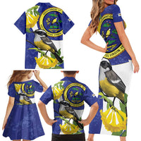 US Virgin Islands Family Matching Short Sleeve Bodycon Dress and Hawaiian Shirt Bananaquit Bird Mix Ginger Thomas Flower - Wonder Print Shop