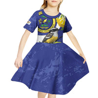 US Virgin Islands Kid Short Sleeve Dress Bananaquit Bird Mix Ginger Thomas Flower - Wonder Print Shop