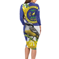 US Virgin Islands Long Sleeve Bodycon Dress Bananaquit Bird Mix Ginger Thomas Flower - Wonder Print Shop