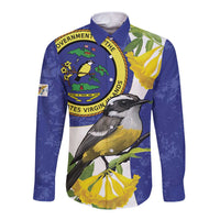 US Virgin Islands Long Sleeve Button Shirt Bananaquit Bird Mix Ginger Thomas Flower