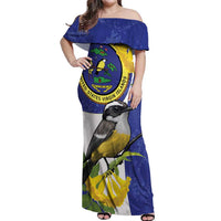 US Virgin Islands Off Shoulder Maxi Dress Bananaquit Bird Mix Ginger Thomas Flower - Wonder Print Shop