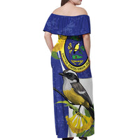 US Virgin Islands Off Shoulder Maxi Dress Bananaquit Bird Mix Ginger Thomas Flower - Wonder Print Shop