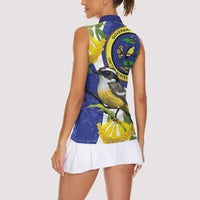 US Virgin Islands Women Sleeveless Polo Shirt Bananaquit Bird Mix Ginger Thomas Flower - Wonder Print Shop