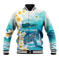 US Virgin Islands St Croix Baseball Jacket Twin City Leatherback With Plumeria - Wonder Print Shop