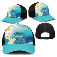 US Virgin Islands St Croix Baseball Net Cap Twin City Leatherback With Plumeria - Wonder Print Shop