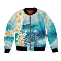 US Virgin Islands St Croix Bomber Jacket Twin City Leatherback With Plumeria - Wonder Print Shop