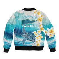 US Virgin Islands St Croix Bomber Jacket Twin City Leatherback With Plumeria - Wonder Print Shop