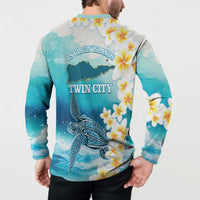 US Virgin Islands St Croix Button Sweatshirt Twin City Leatherback With Plumeria - Wonder Print Shop