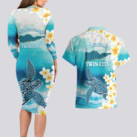 US Virgin Islands St Croix Couples Matching Long Sleeve Bodycon Dress and Hawaiian Shirt Twin City Leatherback With Plumeria