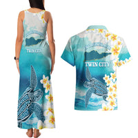 US Virgin Islands St Croix Couples Matching Tank Maxi Dress and Hawaiian Shirt Twin City Leatherback With Plumeria