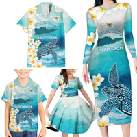 US Virgin Islands St Croix Family Matching Long Sleeve Bodycon Dress and Hawaiian Shirt Twin City Leatherback With Plumeria - Wonder Print Shop