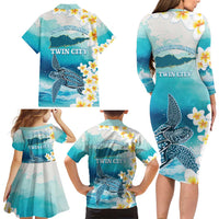 US Virgin Islands St Croix Family Matching Long Sleeve Bodycon Dress and Hawaiian Shirt Twin City Leatherback With Plumeria - Wonder Print Shop