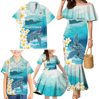 US Virgin Islands St Croix Family Matching Mermaid Dress and Hawaiian Shirt Twin City Leatherback With Plumeria - Wonder Print Shop