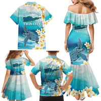 US Virgin Islands St Croix Family Matching Mermaid Dress and Hawaiian Shirt Twin City Leatherback With Plumeria - Wonder Print Shop