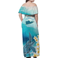US Virgin Islands St Croix Family Matching Off Shoulder Maxi Dress and Hawaiian Shirt Twin City Leatherback With Plumeria - Wonder Print Shop