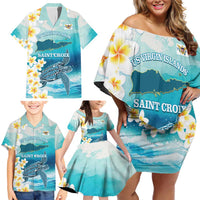 US Virgin Islands St Croix Family Matching Off Shoulder Short Dress and Hawaiian Shirt Twin City Leatherback With Plumeria - Wonder Print Shop