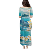 US Virgin Islands St Croix Family Matching Puletasi and Hawaiian Shirt Twin City Leatherback With Plumeria