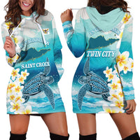 US Virgin Islands St Croix Hoodie Dress Twin City Leatherback With Plumeria - Wonder Print Shop