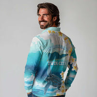 US Virgin Islands St Croix Long Sleeve Polo Shirt Twin City Leatherback With Plumeria - Wonder Print Shop