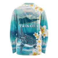 US Virgin Islands St Croix Long Sleeve Shirt Twin City Leatherback With Plumeria - Wonder Print Shop