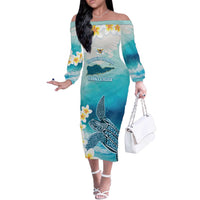 US Virgin Islands St Croix Off The Shoulder Long Sleeve Dress Twin City Leatherback With Plumeria - Wonder Print Shop