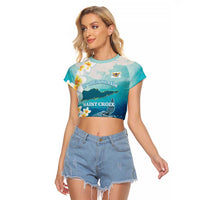 US Virgin Islands St Croix Raglan Cropped T Shirt Twin City Leatherback With Plumeria - Wonder Print Shop
