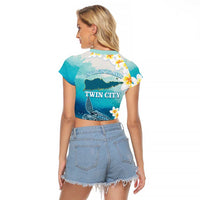 US Virgin Islands St Croix Raglan Cropped T Shirt Twin City Leatherback With Plumeria - Wonder Print Shop