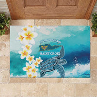 US Virgin Islands St Croix Rubber Doormat Twin City Leatherback With Plumeria - Wonder Print Shop