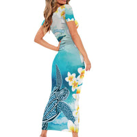 US Virgin Islands St Croix Short Sleeve Bodycon Dress Twin City Leatherback With Plumeria - Wonder Print Shop