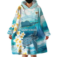 US Virgin Islands St Croix Wearable Blanket Hoodie Twin City Leatherback With Plumeria - Wonder Print Shop