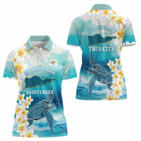 US Virgin Islands St Croix Women Polo Shirt Twin City Leatherback With Plumeria - Wonder Print Shop