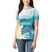 US Virgin Islands St Croix Women Polo Shirt Twin City Leatherback With Plumeria - Wonder Print Shop
