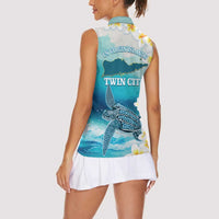 US Virgin Islands St Croix Women Sleeveless Polo Shirt Twin City Leatherback With Plumeria - Wonder Print Shop