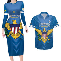 Custom US Virgin Islands Soccer Couples Matching Long Sleeve Bodycon Dress and Hawaiian Shirt Go Dashing Eagles Sporty Style