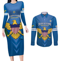 Custom US Virgin Islands Soccer Couples Matching Long Sleeve Bodycon Dress and Long Sleeve Button Shirt Go Dashing Eagles Sporty Style