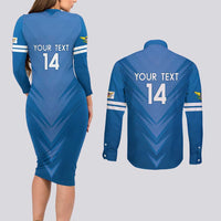 Custom US Virgin Islands Soccer Couples Matching Long Sleeve Bodycon Dress and Long Sleeve Button Shirt Go Dashing Eagles Sporty Style