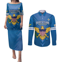 Custom US Virgin Islands Soccer Couples Matching Puletasi and Long Sleeve Button Shirt Go Dashing Eagles Sporty Style
