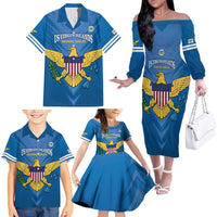 Custom US Virgin Islands Soccer Family Matching Off The Shoulder Long Sleeve Dress and Hawaiian Shirt Go Dashing Eagles Sporty Style
