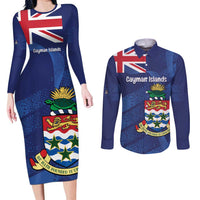 Personalised Cayman Islands Couples Matching Long Sleeve Bodycon Dress and Long Sleeve Button Shirt Coat Of Arms Grunge Style