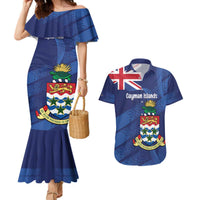 Personalised Cayman Islands Couples Matching Mermaid Dress and Hawaiian Shirt Coat Of Arms Grunge Style