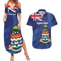 Personalised Cayman Islands Couples Matching Summer Maxi Dress and Hawaiian Shirt Coat Of Arms Grunge Style