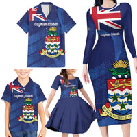 Personalised Cayman Islands Family Matching Long Sleeve Bodycon Dress and Hawaiian Shirt Coat Of Arms Grunge Style - Wonder Print Shop