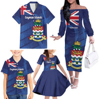 Personalised Cayman Islands Family Matching Off The Shoulder Long Sleeve Dress and Hawaiian Shirt Coat Of Arms Grunge Style
