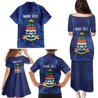 Personalised Cayman Islands Family Matching Puletasi and Hawaiian Shirt Coat Of Arms Grunge Style