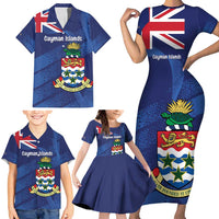 Personalised Cayman Islands Family Matching Short Sleeve Bodycon Dress and Hawaiian Shirt Coat Of Arms Grunge Style - Wonder Print Shop